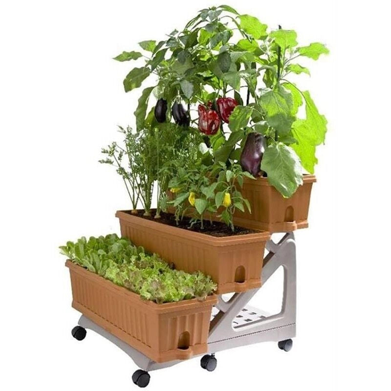 BAMA SET DI FIORIERE DA GIARDINO PORTATILE A 3 RIPIANI CON VANO PORTAOGGETTI
