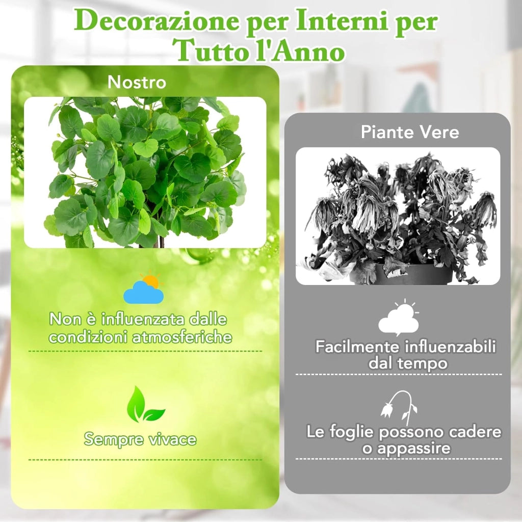Albero di Begonia Artificiale da 110 CM, Pianta Finta in Vaso con Tronco in Legno Reale, Rami Regolabili, Erba Finta, Pianta da Pavimento per Casa, Ufficio e Matrimonio