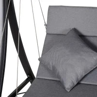 Dondolo da Giardino 3 Posti con Tettuccio Parasole Regolabile e 3 Cuscini, Dondolo da Esterno con Seduta Traspirante in Texteline e Metallo, Portata Fino a 270 kg, 198x118x168 cm, Grigio