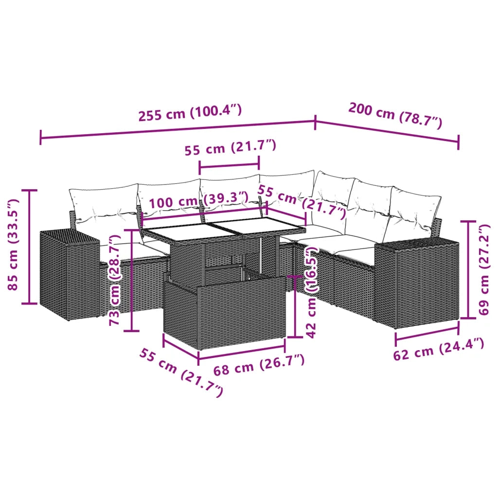 vidaXL Set Divani da Giardino 7pz con Cuscini Grigio Chiaro Polyrattan