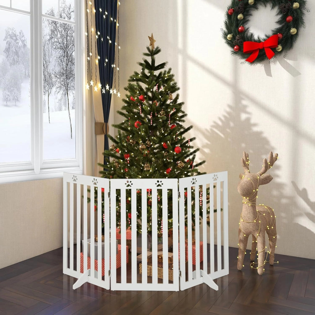 Cancelletto per Cani di Legno Pieghevole, con 3/4 Pannelli e Cuscinetti Antiscivolo, Ideale per Scale e Porta d'Ingresso,151,5 x 89,5 cm (Bianco, 3 Pannelli)