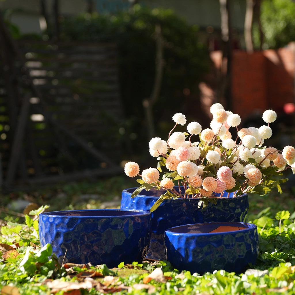 Set di 3 portavasi in ceramica blu antico