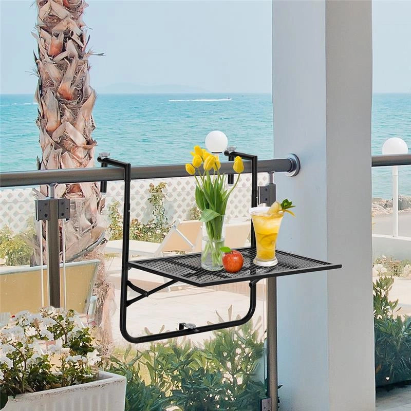 TAVOLO DA RINGHIERA PIEGHEVOLE E REGOLABILE IN METALLO 60X60X57-72 CM NERO