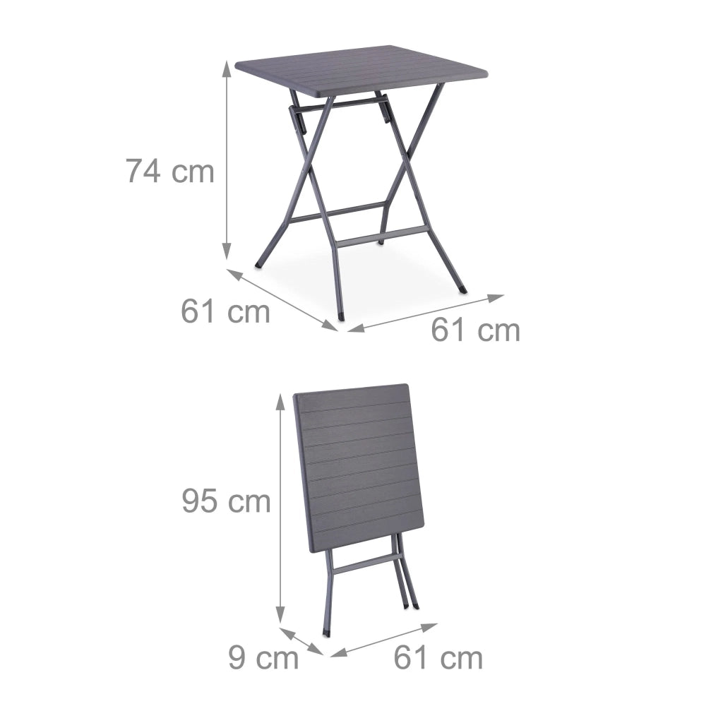 Set da balcone 3 pezzi tavolo pieghevole 61 x 61 cm e 2 sedie comode design moderno in plastica grigia 13_0015633