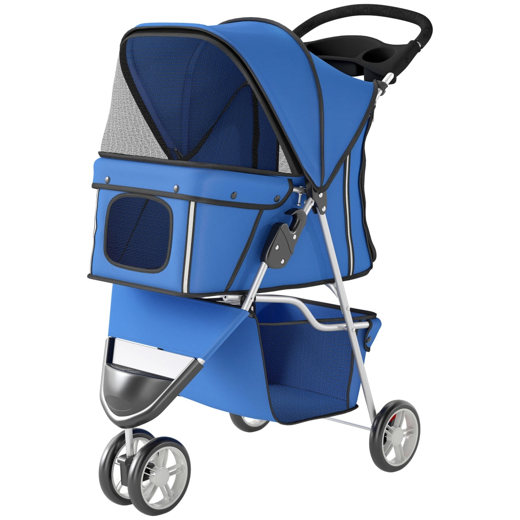Carrello per Cani Piccoli con Finestrini in Rete ¨C zephmum ¨C 77x44x102 cm Blu