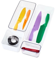 Set di 4 cassetti di separazione e organizzazione per individuare oggetti, sistema di archiviazione in plastica riciclata, trasparente e bianco