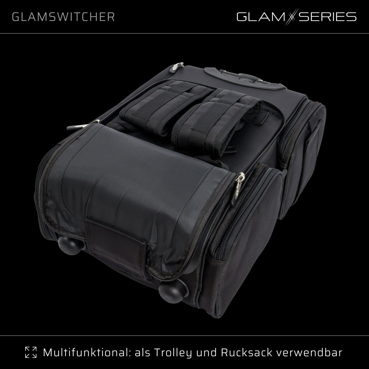 GlamSeries GlamSwitcher trolley e zaino in uno, valigia per trucco con 5 trousse, valigetta per make-up artist con scomparto con protezione termica, organizer per makeup artist, parrucchieri