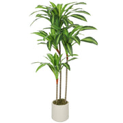 Albero di Dracena artificiale da 120 cm con tronco flessibile e vaso bianco per soggiorno, camera da letto, ufficio