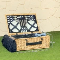 Cesta da Pic Nic per 4 Persone con Area Frigo e Accessori, in Vimini, 54x34x20 cm, color Legno