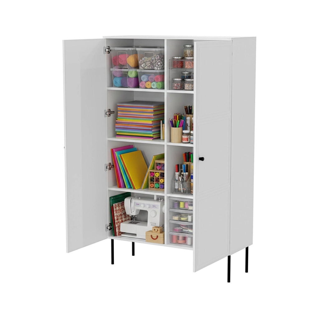 Sedilo, Armadio Multiuso 2 Ante 6 Ripiani, 100x166h cm Bianco