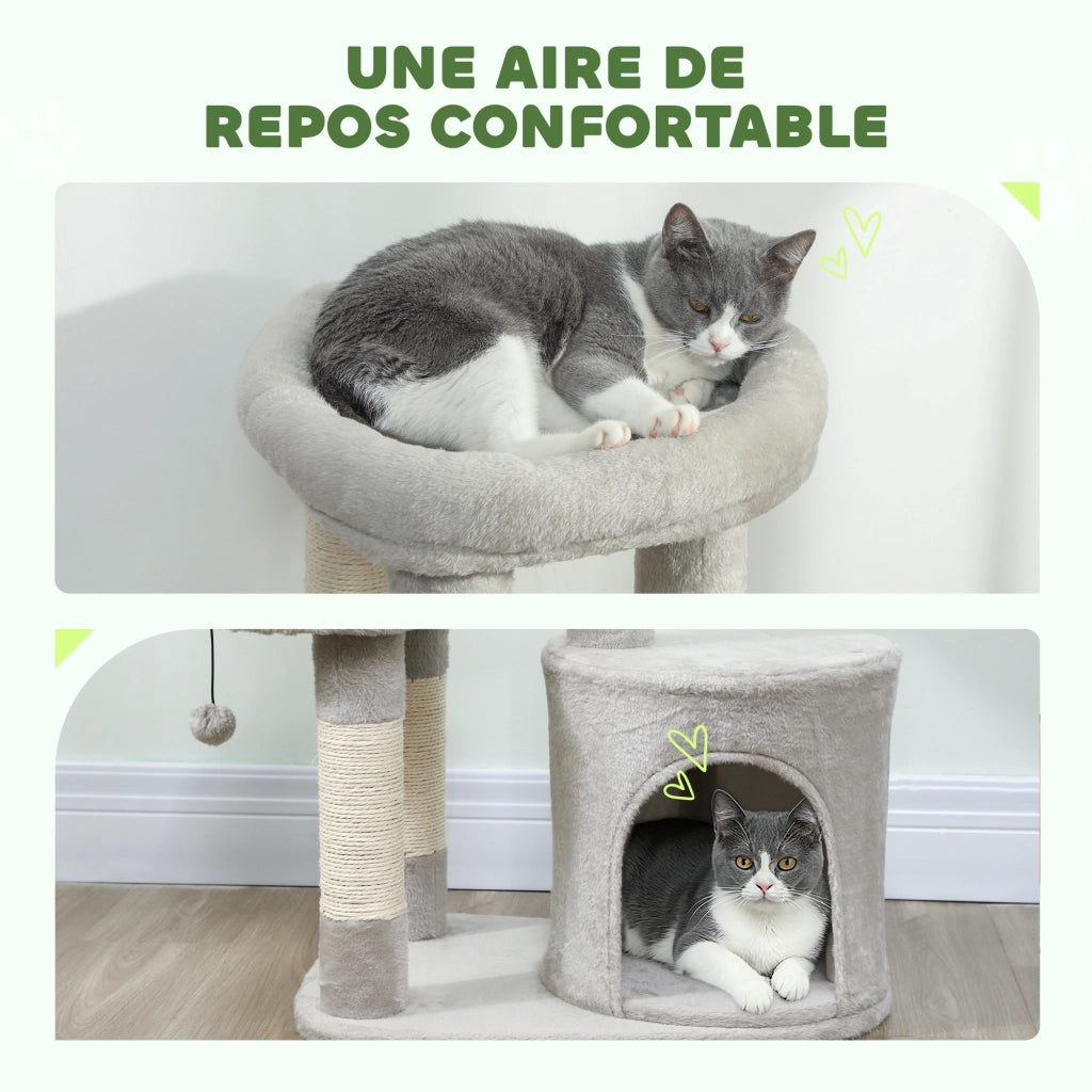 Albero per gatti con tiragraffi, piattaforma e palla ¨C zephmum ¨C grigio chiaro 60x45x90 cm