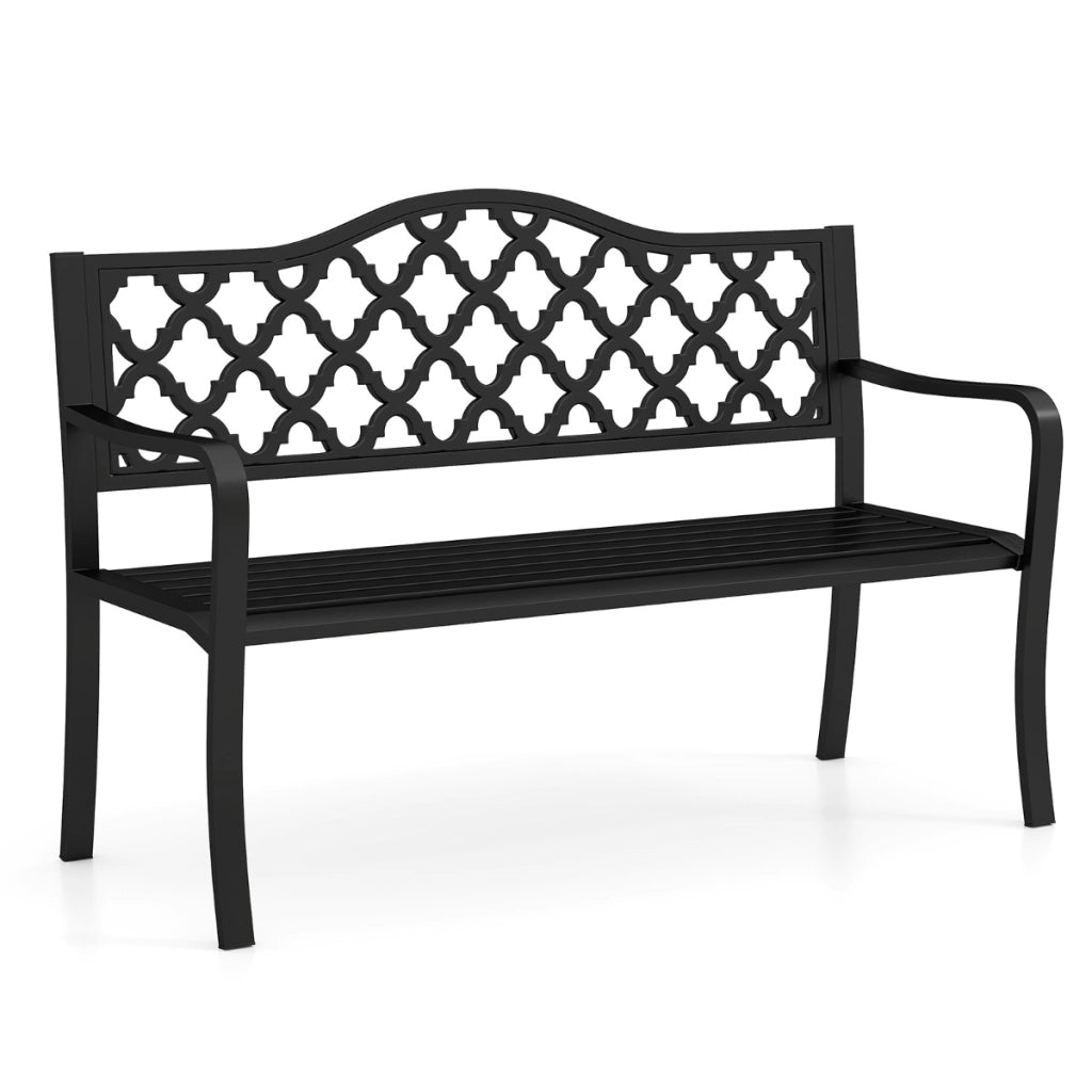 Panchina da patio da 128 cm per esterni, Panchina da giardino in metallo con doghe per 2-3 persone Nero