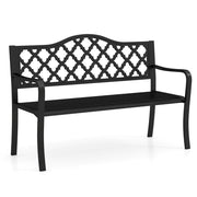 Panchina da patio da 128 cm per esterni, Panchina da giardino in metallo con doghe per 2-3 persone Nero