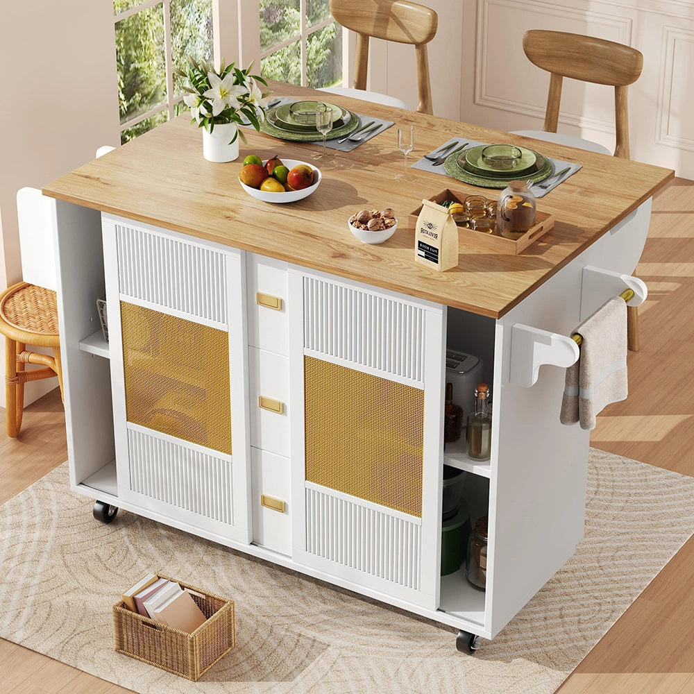Isola cucina indipendente - Xylo - 120x73x90cm bianco ruote