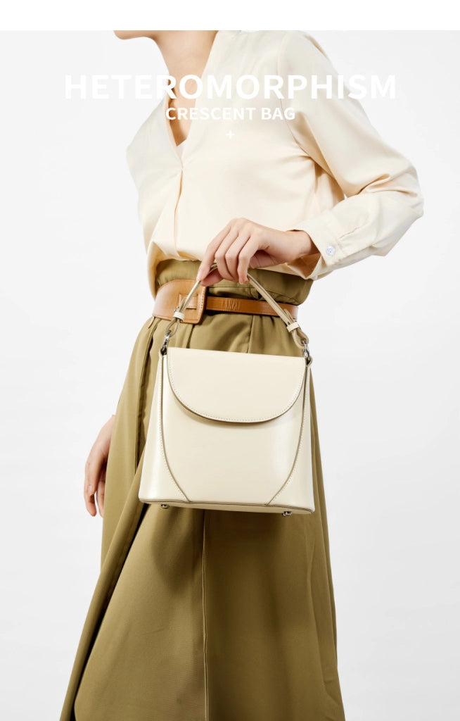 Borsa a tracolla da donna in vera pelle, mini borsa bianca