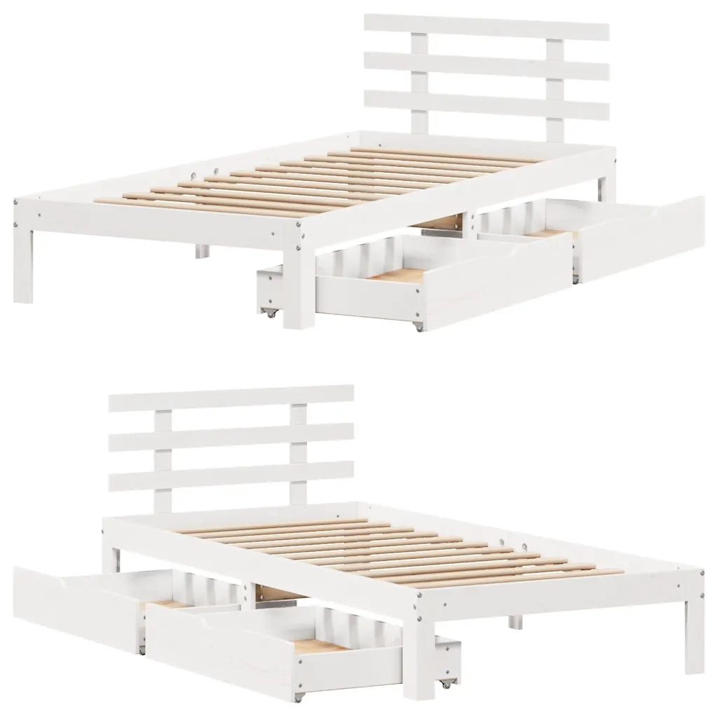 Giroletto con Cassetti Bianco 90x200 cm Legno Massello di Pino 3302005
