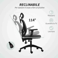 Sedia da Ufficio Ergonomica e Regolabile con Supporto Lombare e Poggiatesta, 66x61x106-116 cm, Grigio