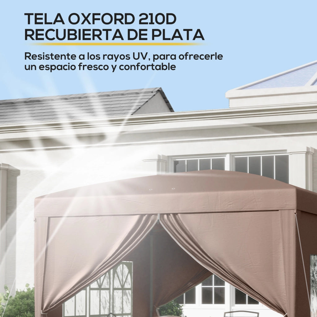 Tenda da giardino pieghevole 3x3 m ¨C zephmum ¨C marrone con 4 pareti laterali