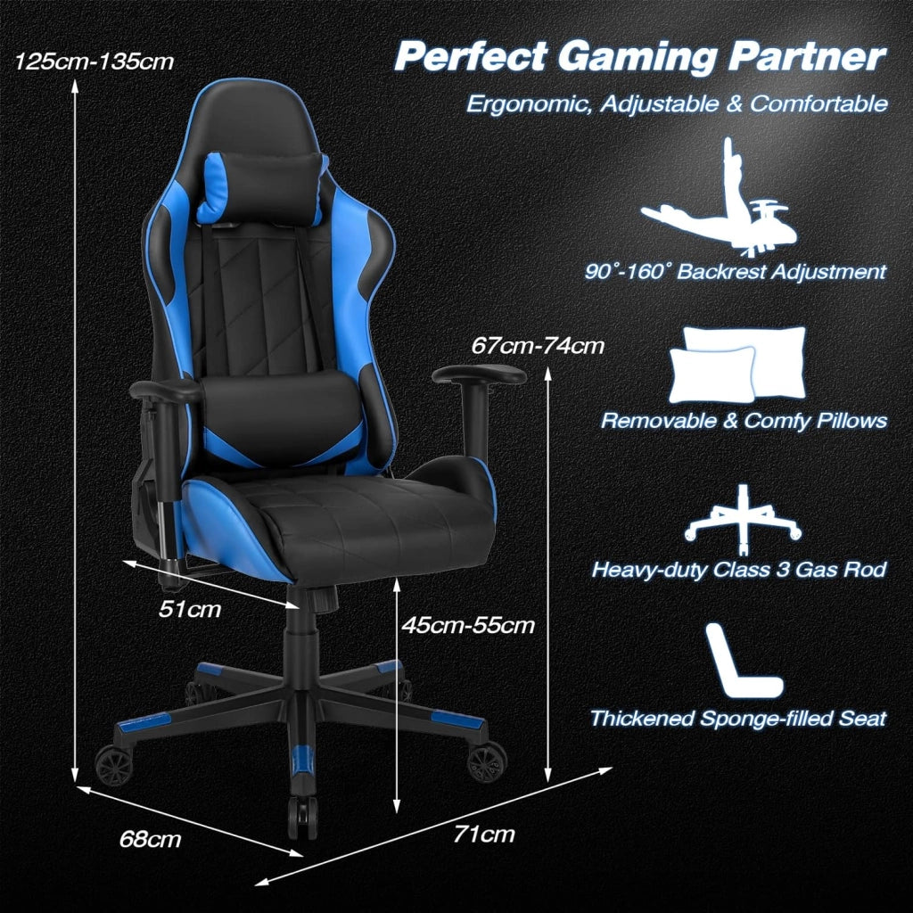 Sedia Gaming, Sedia Girevole con Regolabile Confortevole Supporto Poggiatesta e Lombare, Sedia Computer Comodo Materiale in Cotone di Alta Qualità, Carico di 150 kg, 3 Colori (blu)