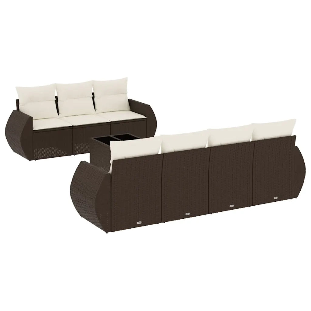 Set Divani da Giardino 8 pz con Cuscini Marrone in Polyrattan 3221132