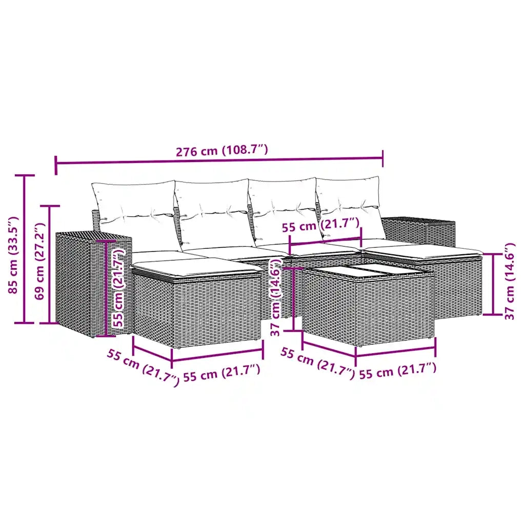 Set Divani da Giardino con Cuscini 7pz Nero Polyrattan