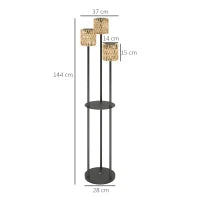 Lampada da Esterno Solare in stile Boho con Ripiano Centrale, in Rattan PE e Acciaio, Ø37x144 cm, Nero e Giallo