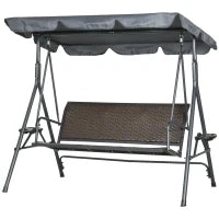 Dondolo da Giardino 3 Posti in Rattan PE e Acciaio con Tettuccio Regolabile e Portabicchieri, 204x112x150 cm