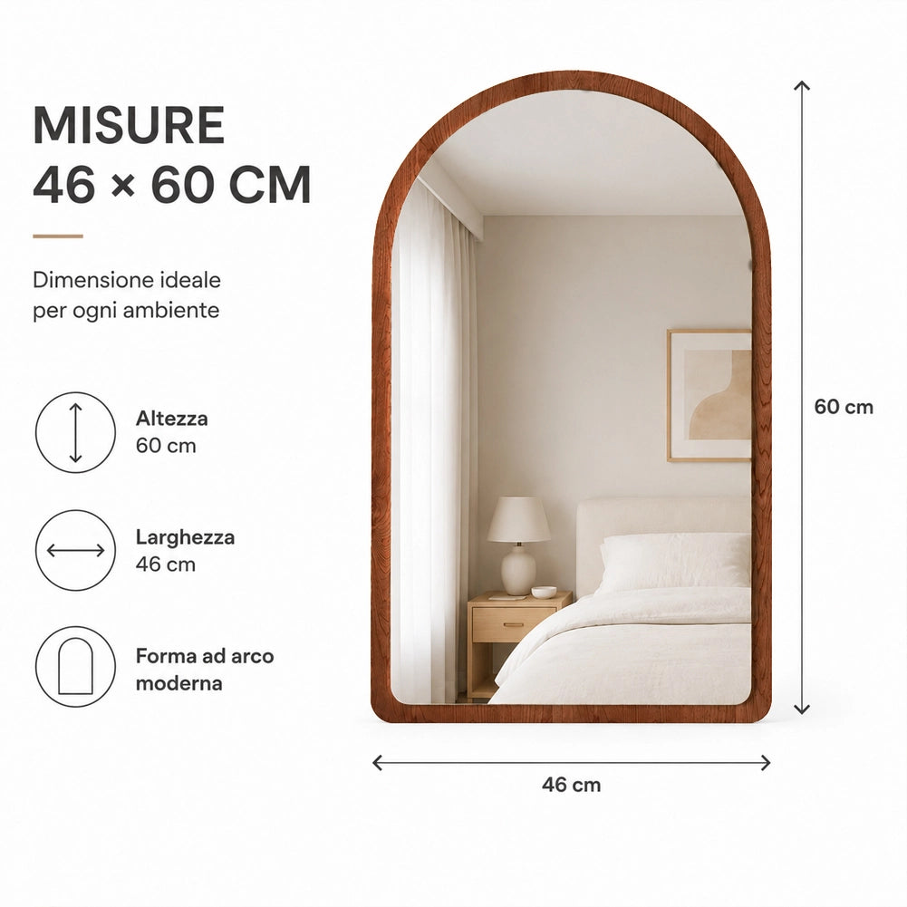 Specchio ad Arco Struttura in Legno Rovere Decorazione Design Moderno 46x60cm