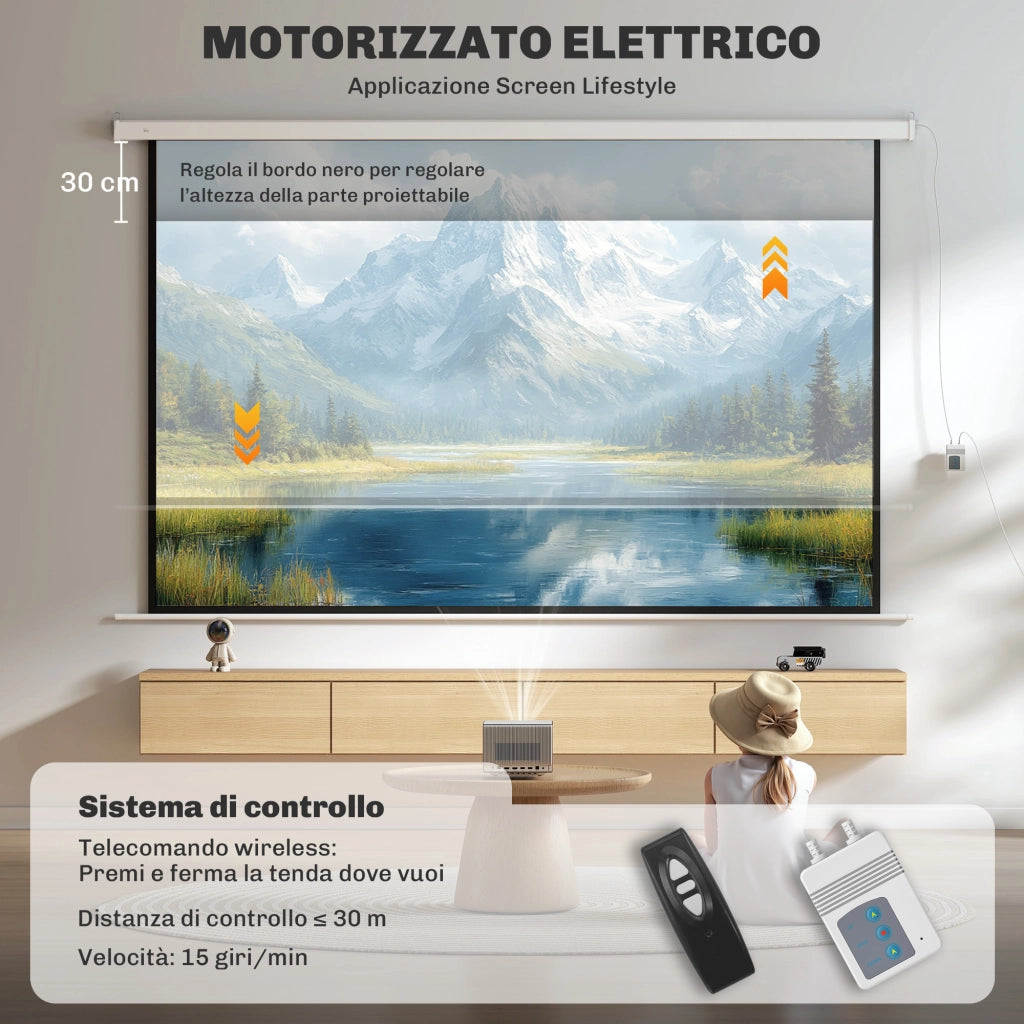 Telo per Proiettore 120 Pollici con Telecomando 293x8x193 cm in PVC e Metallo Bianco