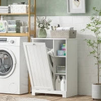 Mobile Bagno Portabiancheria con Cesto Rimovibile e Ripiani Regolabili, 60x38x86 cm, Bianco