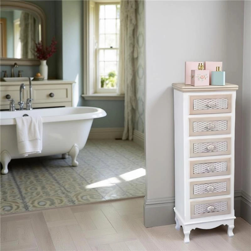 CHARM CASSETTIERA A 6 CASSETTI 40X30X112H CM COLORE BIANCO E CREMA