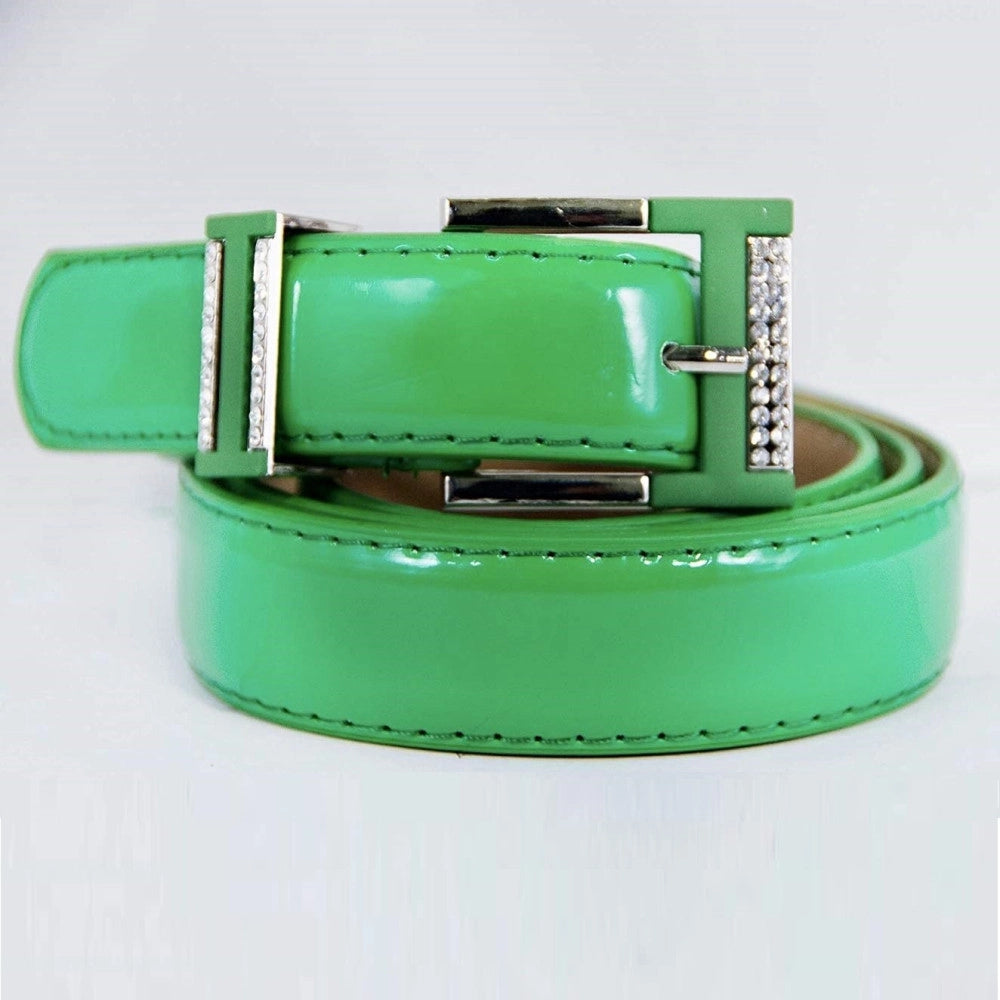 Trade Shop - Cintura Donna Verde Ecopelle Pelle Cinta Tessuto Fibbia In Metallo Brillantini -