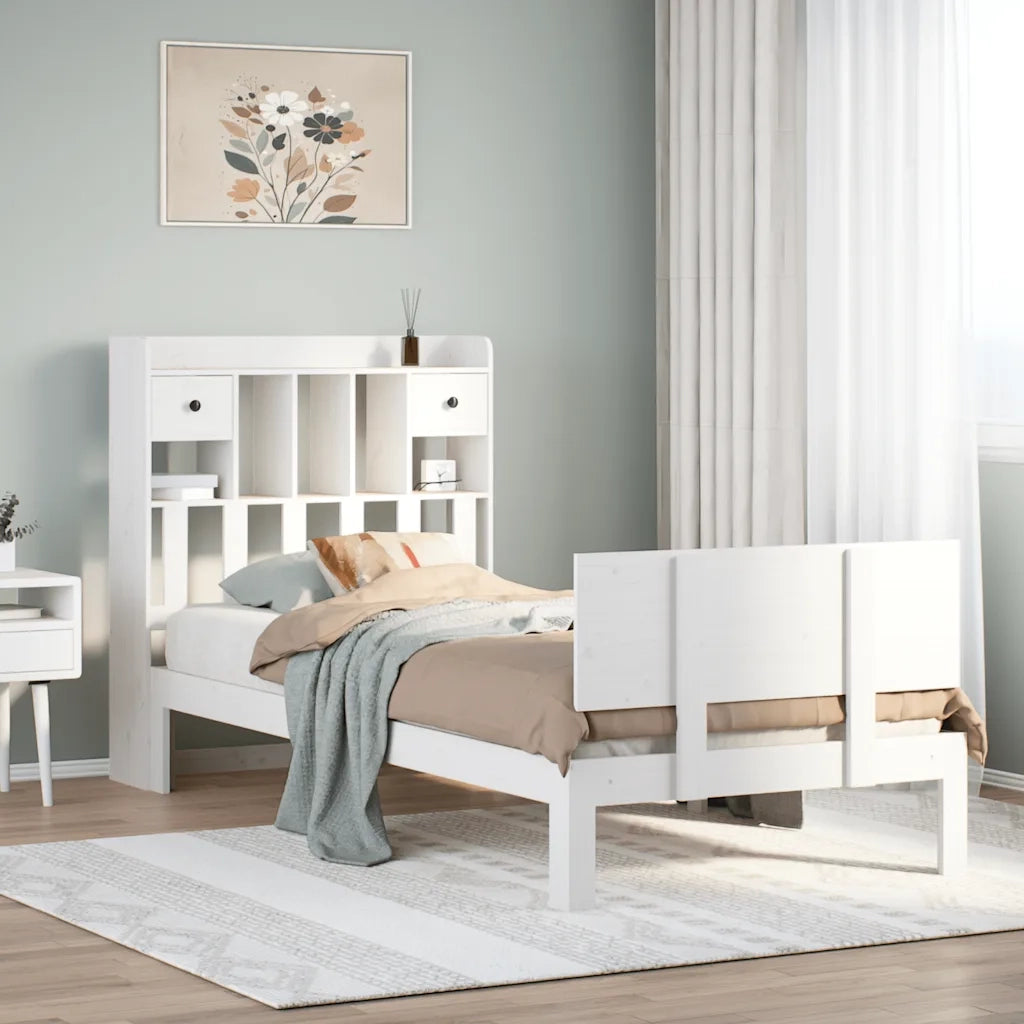 Letto Libreria senza Materasso Bianca 90x200 cm Legno di Pino 3322687