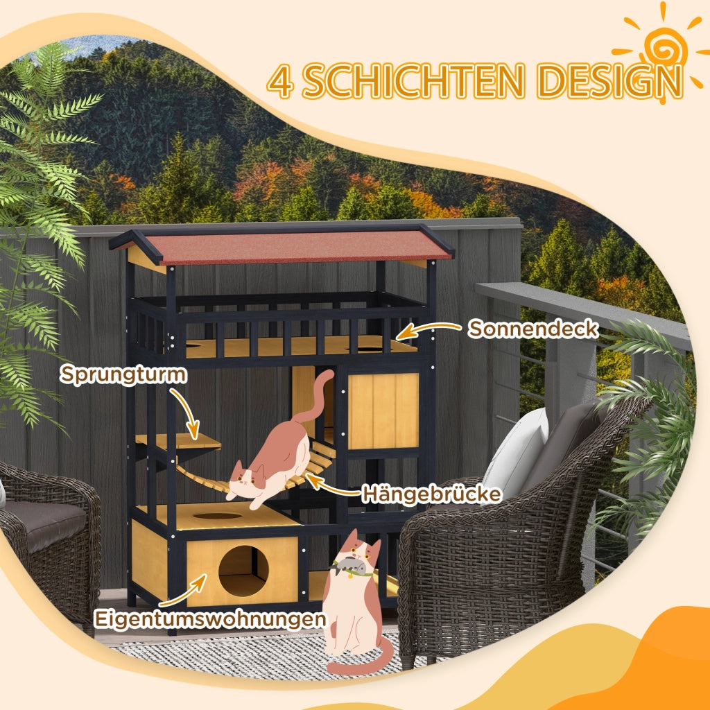 Casetta per Gatti con Piattaforme e Tunnel ¨C Minimal ¨C Legno Naturale