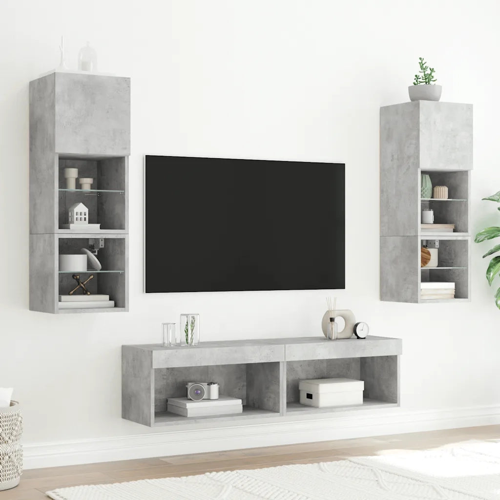 Mobili TV a Muro con LED 6pz Grigio Cemento Legno Multistrato 3216618