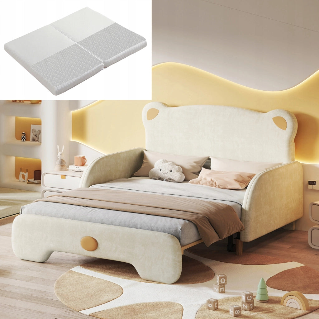Letto a forma di orso imbottito - Xylo - 140x200 - Beige - Con materasso