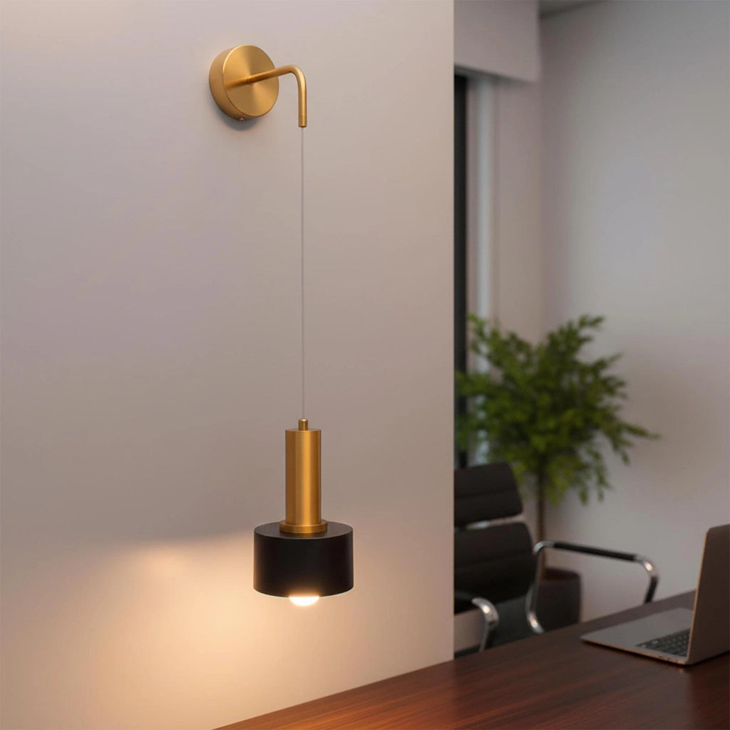 Applique Pendente Design Moderno Bronzo e Nero Lampada da Parete a Sospensione E27 Regolabile per Comodino Interni Soggiorno Corridoio