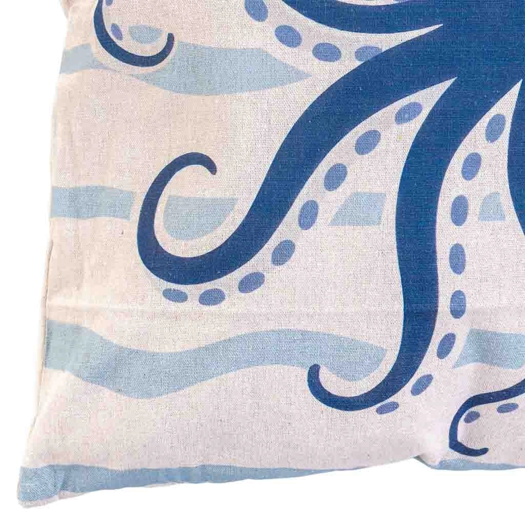 Cuscino in cotone con polpo blu, 40x40x15h cm