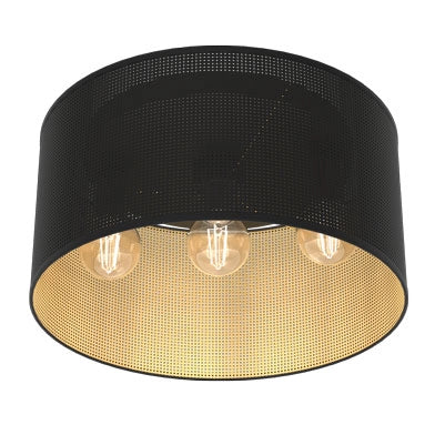 Plafoniera loft rotonda nera oro metallo 40cm 3xE27 Luminex