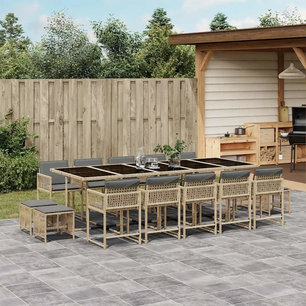 Set Pranzo da Giardino 15 pz con Cuscini Beige Misto Polyrattan