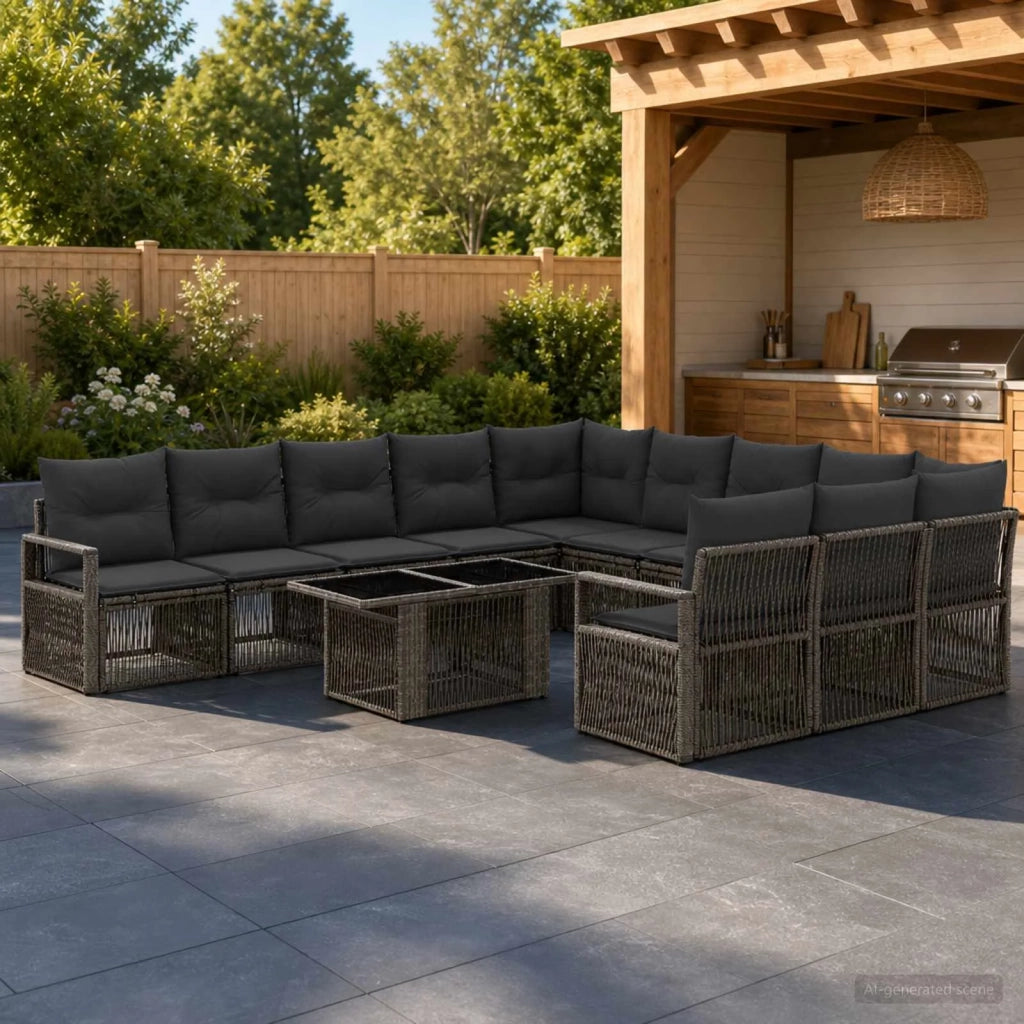 Set Divano da Giardino 12 pz Grigio e Grigio Scuro polyrattan 3437162