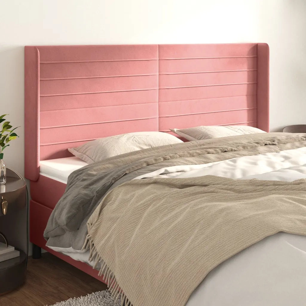 Testiera | Testata ad Orecchio Rosa 203x16x118/128 cm in Velluto