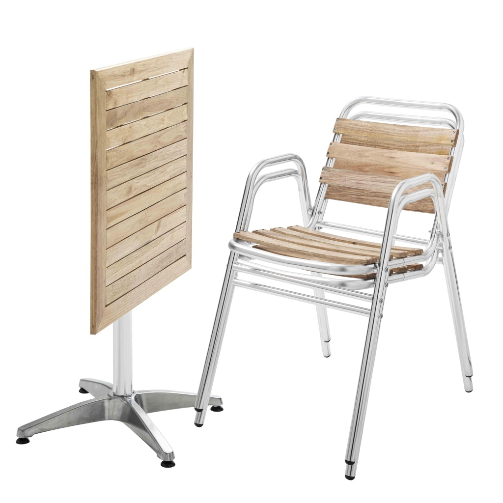 Oviala - Tavolo da terrazza pieghevole e 2 sedie in alluminio e legno