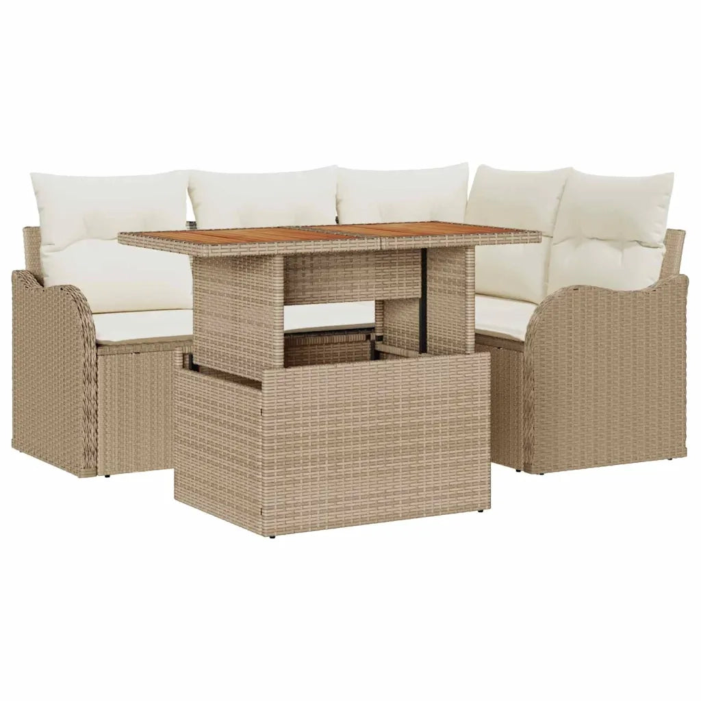 Set Divano da Giardino 5 pcs Beige e Crema polyrattan