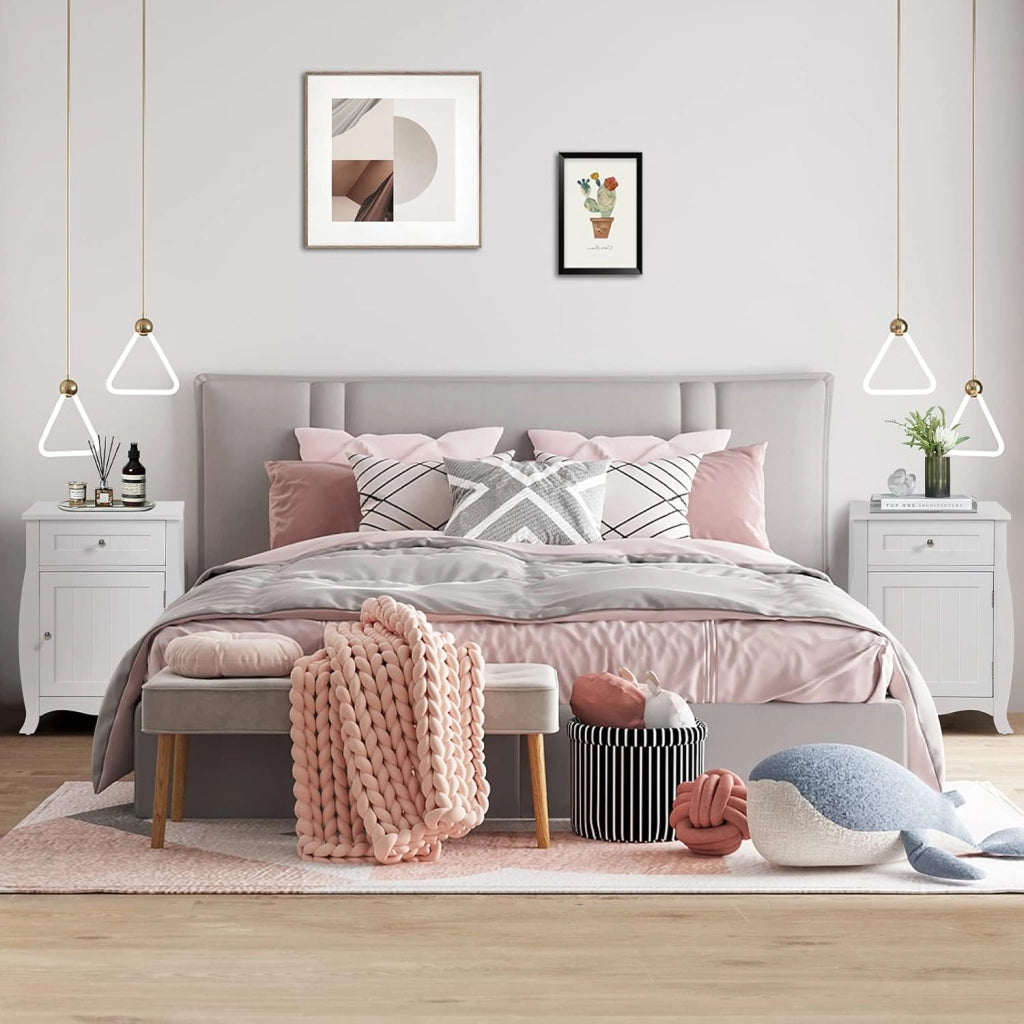 Comodino Bianco in Legno, Comodino con Cassetto e Armadio, per Camera da Letto, Soggiorno, 45 x 35 x 60,5 cm
