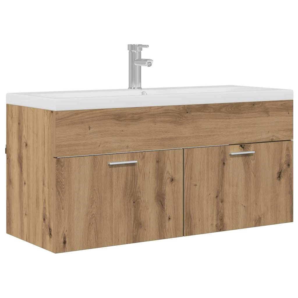 Mobiletto da bagno moderno sospeso con 2 ante 100 x 38,5 x 46 cm finitura rovere ingegnerizzato fatto a mano 02_0056321