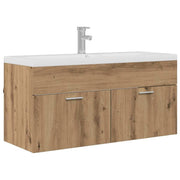 Mobiletto da bagno moderno sospeso con 2 ante 100 x 38,5 x 46 cm finitura rovere ingegnerizzato fatto a mano 02_0056321