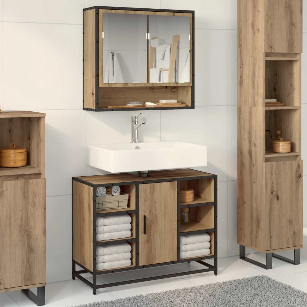 Set di mobili per il bagno con porta 2 pcs Rovere artigianale 3402528