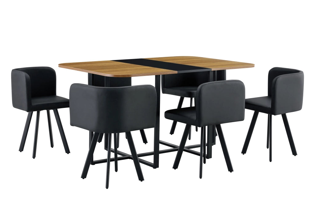 Set da pranzo estensibile con sedie in MDF; metallo e PU; nero e naturale