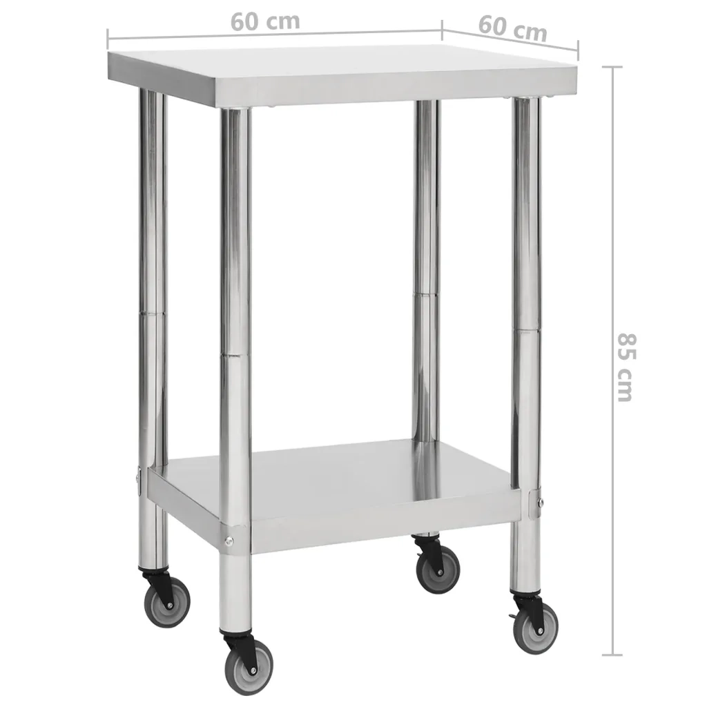 Tavolo da Lavoro Cucina con Ruote 60x60x85 cm in Acciaio Inox CFW7123560